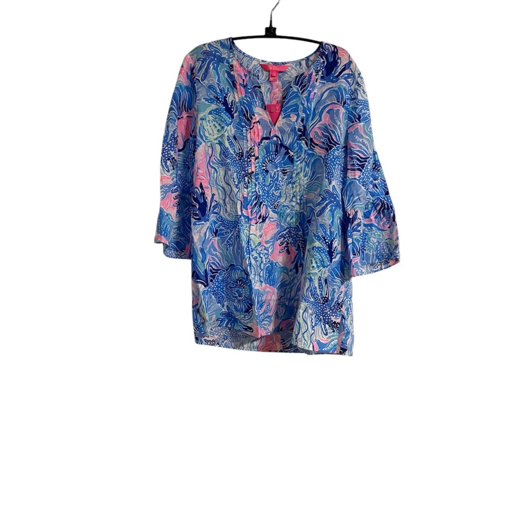 Lilly Pulitzer Hollie Linen Tunic (Saltwater Blue, Shade Seekers) (Medium) (NWT)